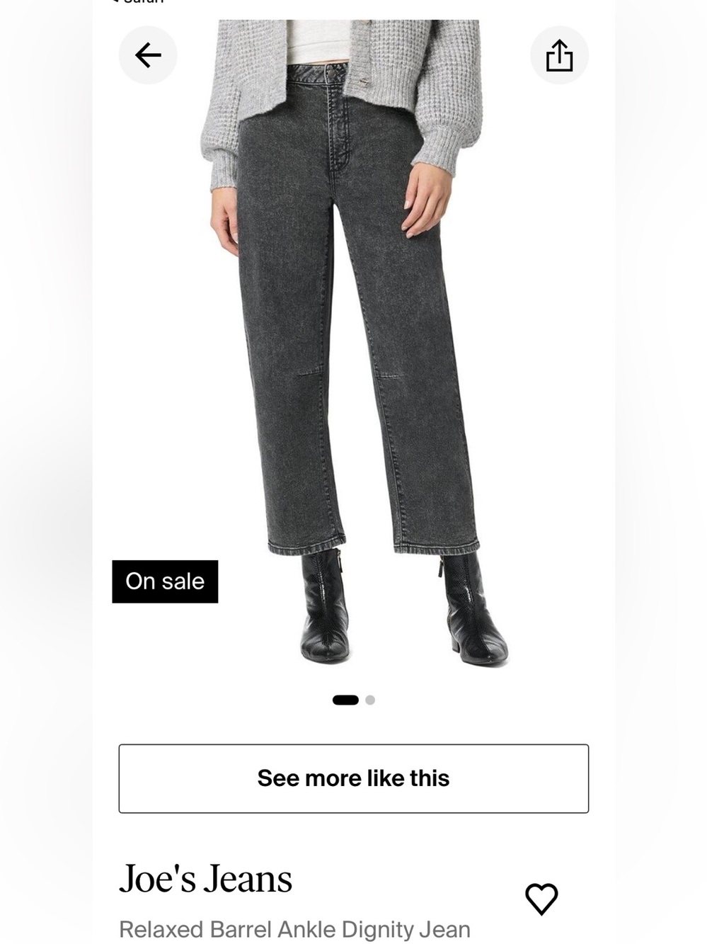 Joe's Jeans Relaxed Barrel Ankle Jean in Dignity Black